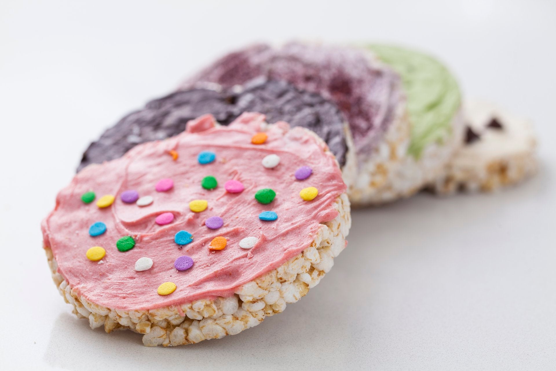 RICE CAKES TOPPED WITH CUPCAKE AND COOKIE FLAVORS